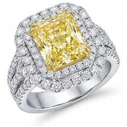Kanariengelber Diamant im Radiant-Schliff Halo-Fassung Ring 5,50