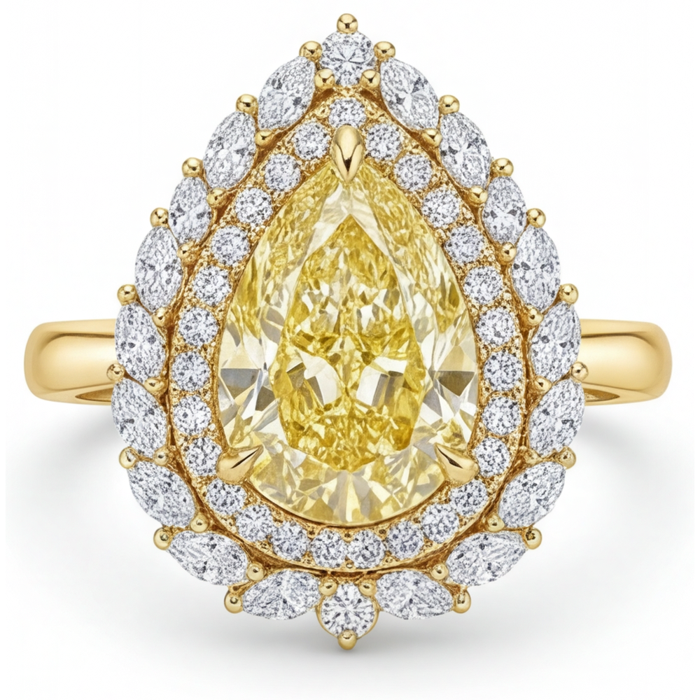 Halo-Ring 14K Gelbgold mit Kanariengelber Diamant – Hauptansicht