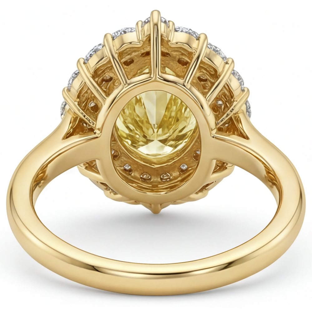 Naturreiner Kanariengelber Diamant Halo-Ring 4 Karat 14K Gelbgold – Seitenansicht
