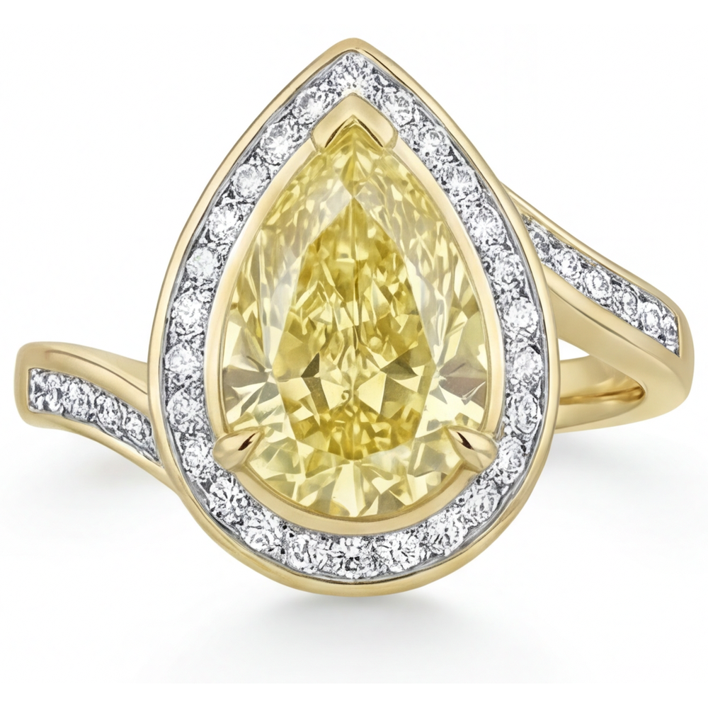 Erdgewonnener Kanariengelber Diamant Halo-Verlobungsring 2 Karat 14K Gelbgold – Frontansicht