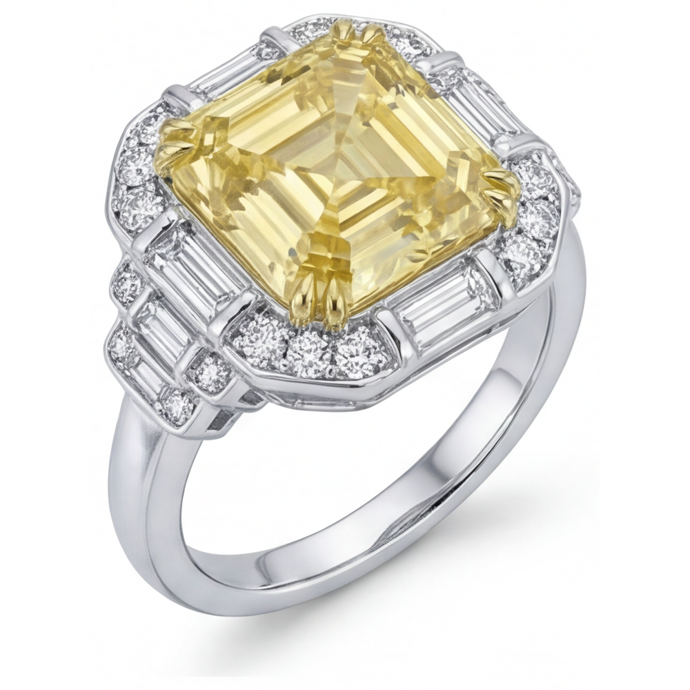 Halo-Verlobungsring Zweifarbiges 14K Gold mit Kanariengelber Diamant – Frontansicht