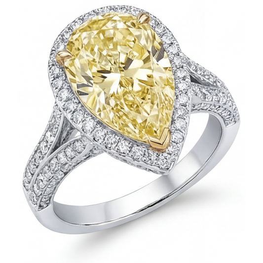 Kanariengelber Diamant Ring 4,5-Karat Zweifarbiges 14K Gold – Hauptansicht