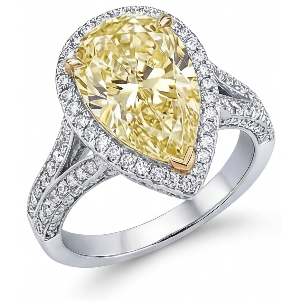 Tropfen-Schliff Kanariengelber Diamant Ring in Zweifarbiges 14K Gold – Seitenansicht