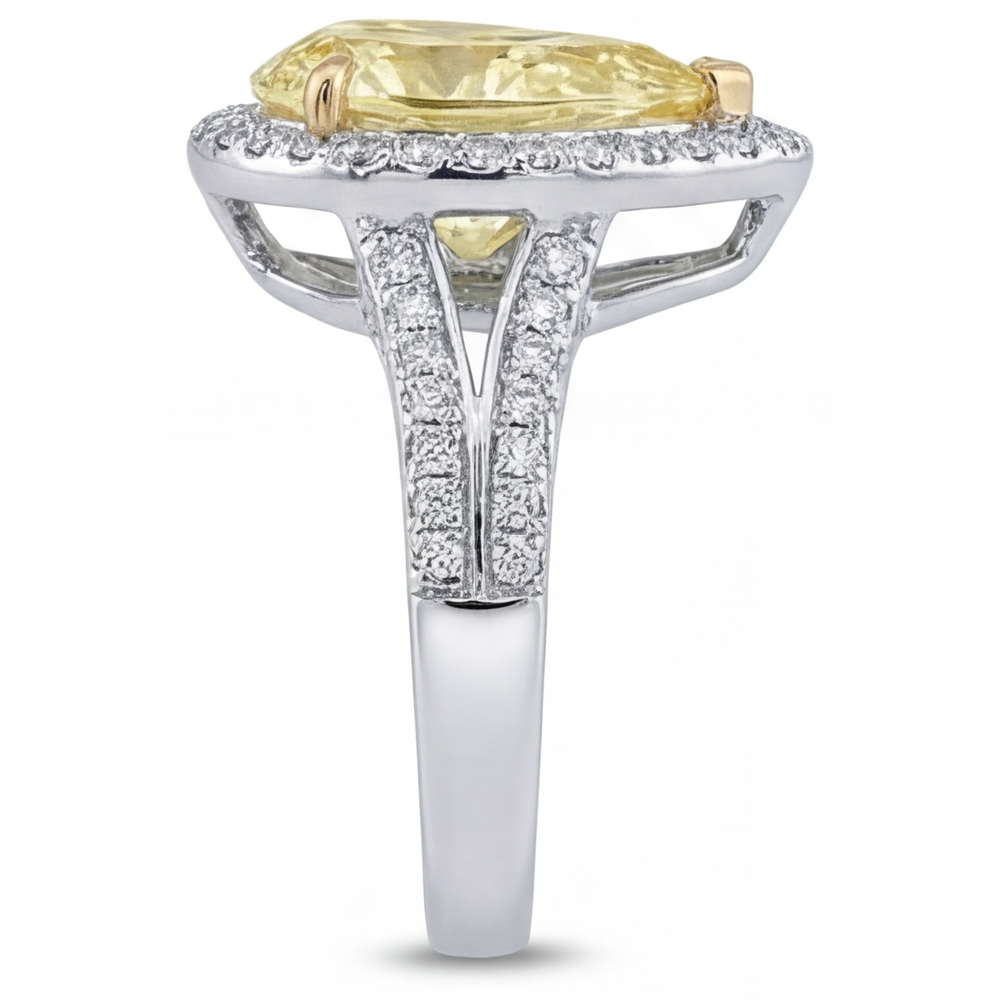 Tropfen-Schliff Kanariengelber Diamant Ring in Zweifarbiges 14K Gold – Rückansicht