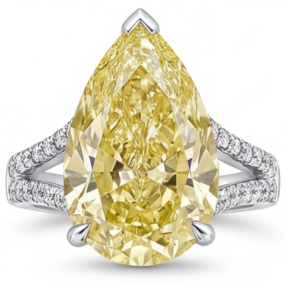 Ring 14K Weißgold mit Kanariengelber Diamant – Frontansicht