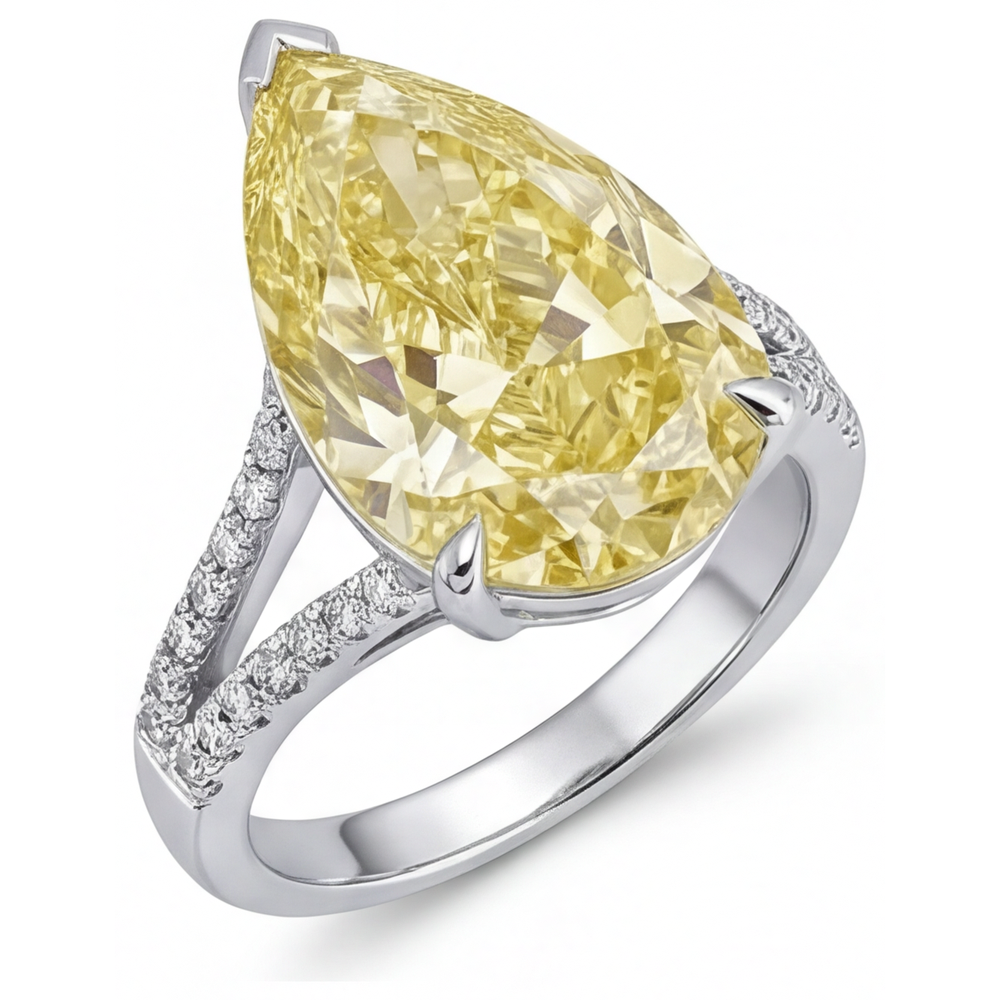Birnen-Schliff Kanariengelber Diamant Ring in 14K Weißgold – Schrägansicht