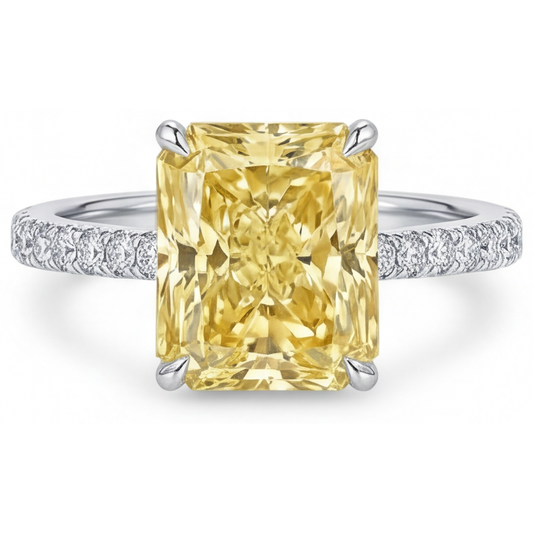 Kanariengelber Diamant Radiant Schmuck-Ring in 14K Weißgold – Hauptansicht