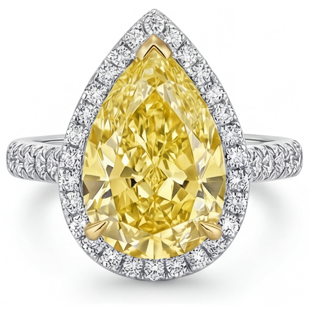 Kanariengelber Diamant Schmuck-Ring 3,50-Karat Zweifarbiges 14K Gold – Frontansicht