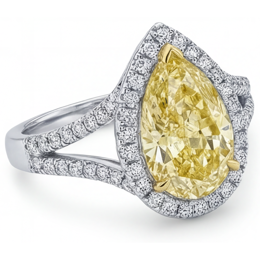 Kanariengelber Diamant Statement-Ring 1,25-Karat 14 Karat Zweifarbig Gold – Seitenansicht