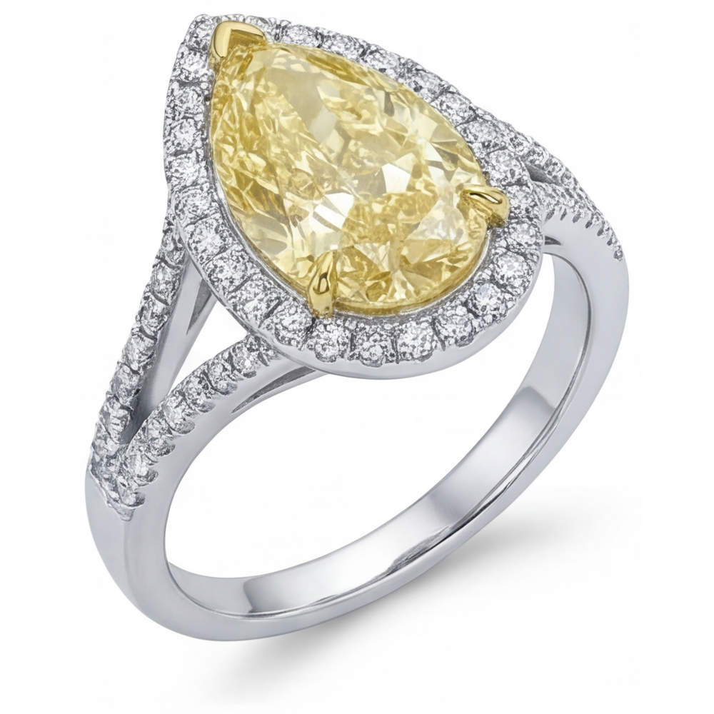 Kanariengelber Diamant Birnen-Schliff Statement-Ring in 14 Karat Zweifarbig Gold – Profilansicht