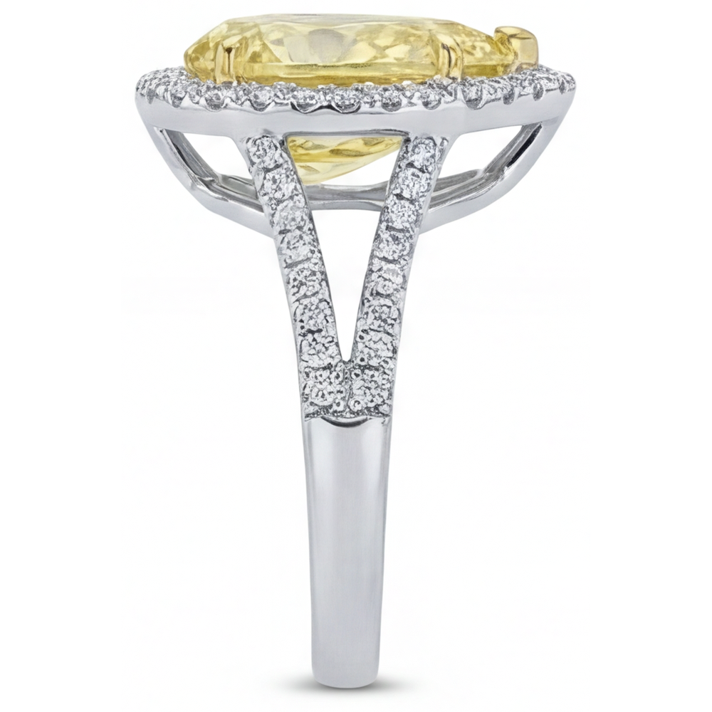 Birnen-Schliff Kanariengelber Diamant Ring in 14 Karat Zweifarbig Gold – Rückansicht