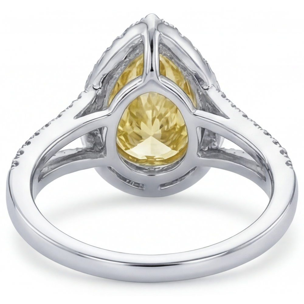 Kanariengelber Diamant Birnen-Schliff Statement-Ring in 14 Karat Zweifarbig Gold – Detailansicht