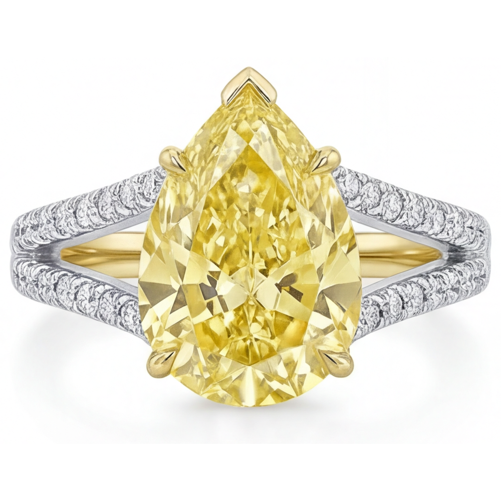 Kanariengelber Diamant Statement-Ring 1,75-Karat 14 Karat Zweifarbig Gold – Hauptansicht
