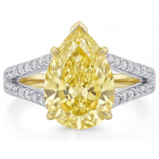 Kanariengelber Diamant Statement-Ring 1,75-Karat 14 Karat Zweifarbig Gold – Hauptansicht
