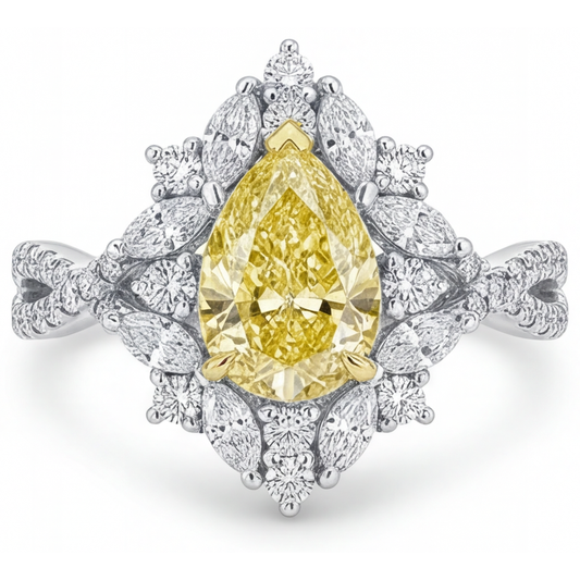 Tropfen-Schliff Kanariengelber Diamant Ring in Bicolor 14K Gold – Hauptansicht