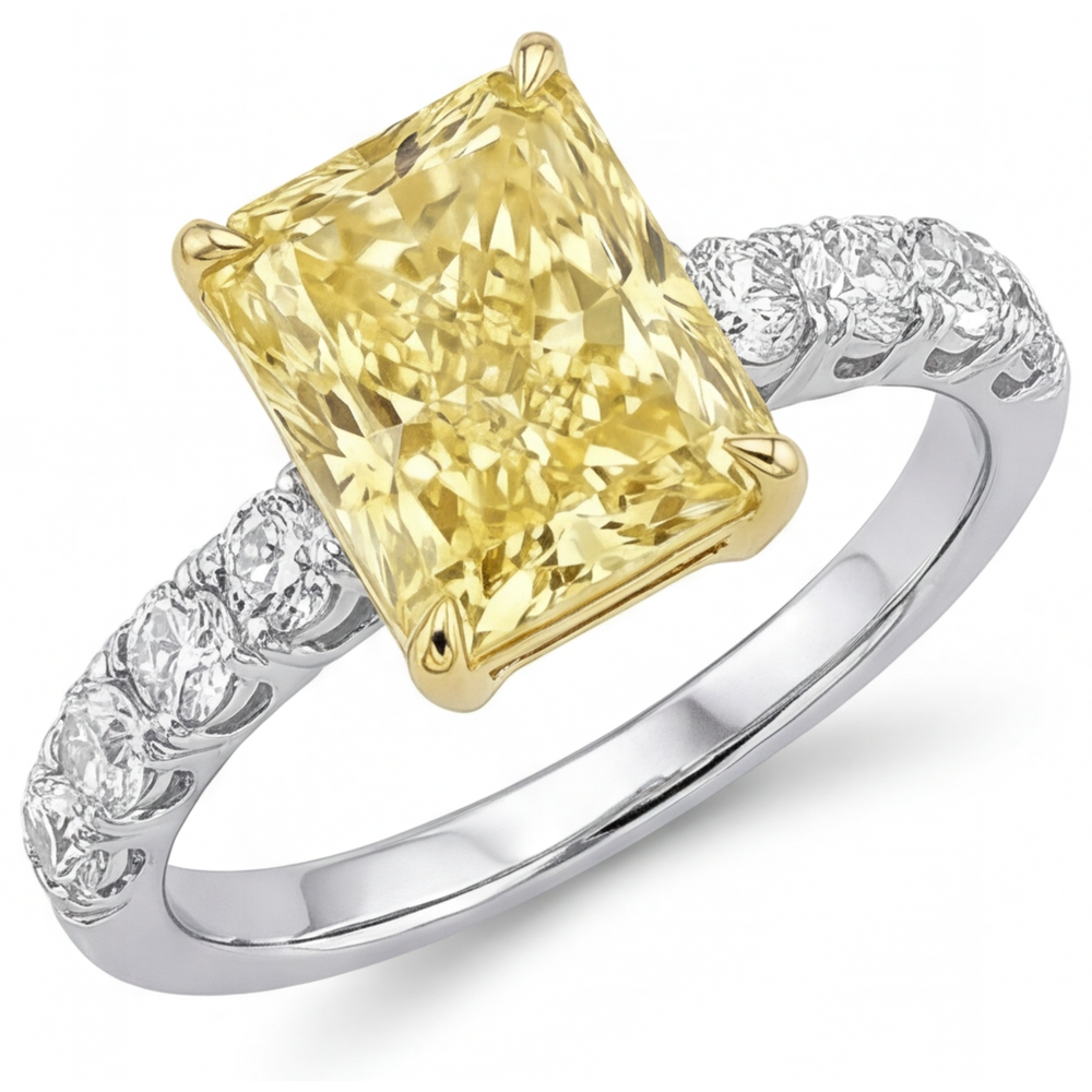 Kanariengelber Diamant Statement-Ring 2,5-Karat Zweifarbiges 14K Gold – Hauptansicht