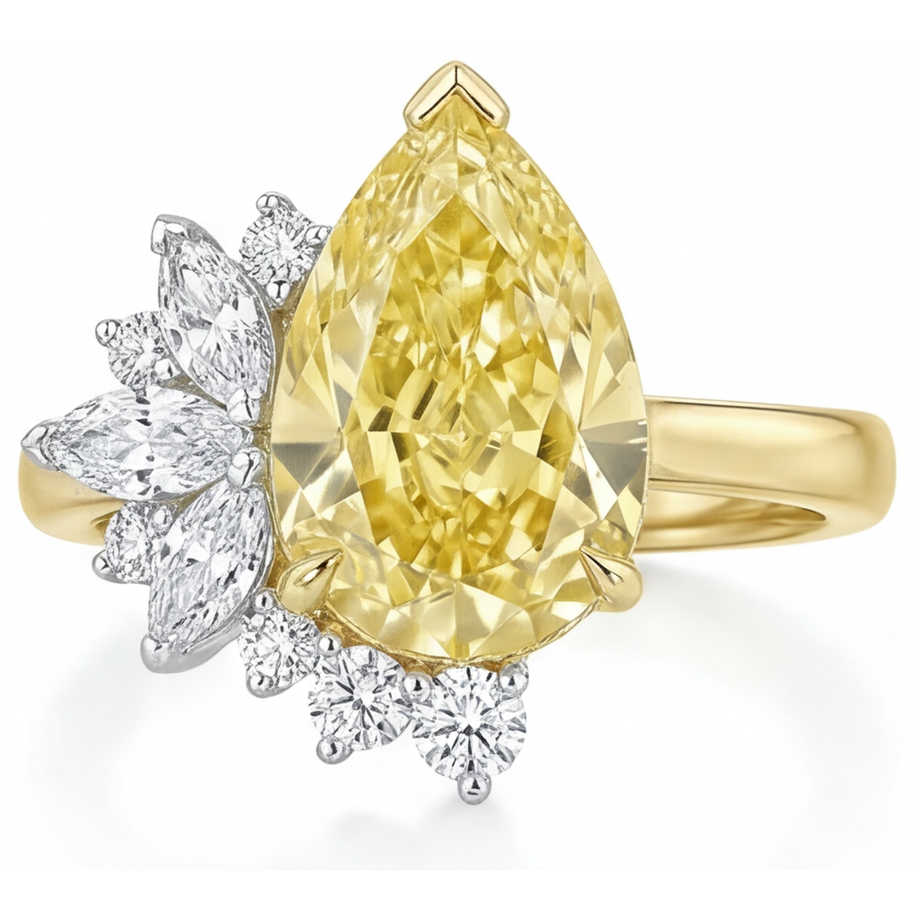 Statement-Ring Bicolor 14K Gold mit Kanariengelber Diamant – Hauptansicht