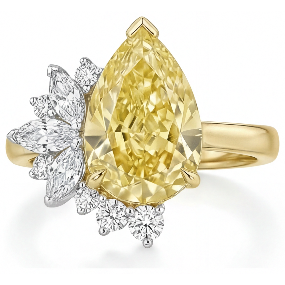 Kanariengelber Diamant Statement-Ring 3,5-Karat Bicolor 14K Gold – Frontansicht