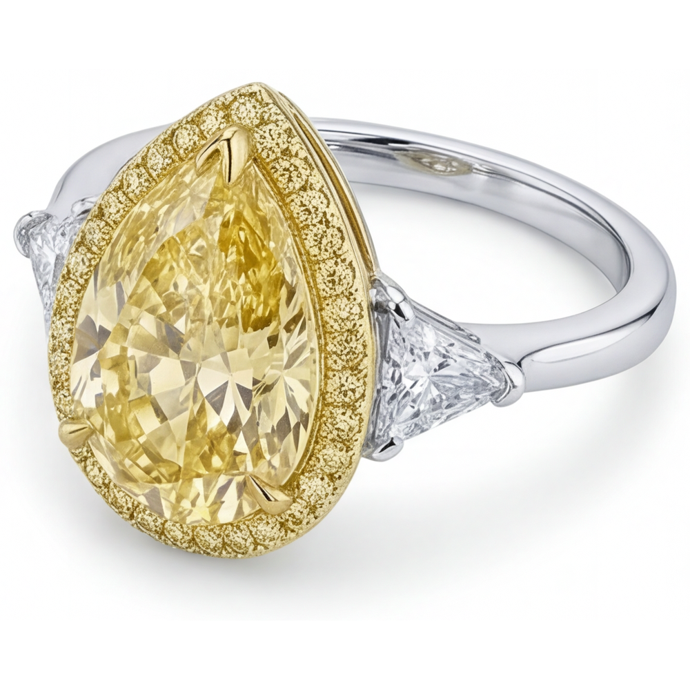 Statement-Ring 14 Karat Zweifarbig Gold mit Kanariengelber Diamant – Schrägansicht