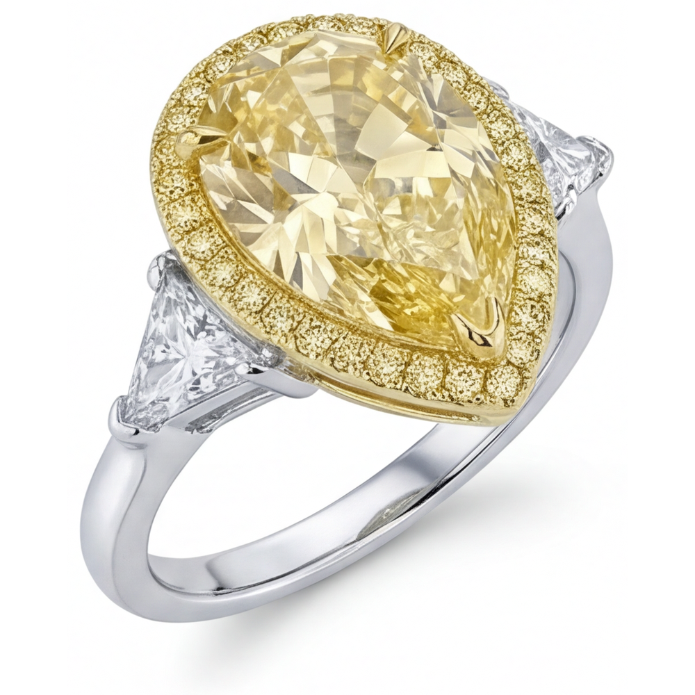 Erdgewonnener Kanariengelber Diamant Statement-Ring 4,75 Karat 14 Karat Zweifarbig Gold – Profilansicht