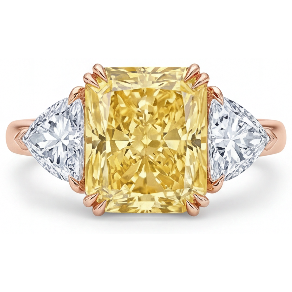 Kanariengelber Diamant Trilogie-Ring 4-Karat 14 Karat Roségold – Hauptansicht