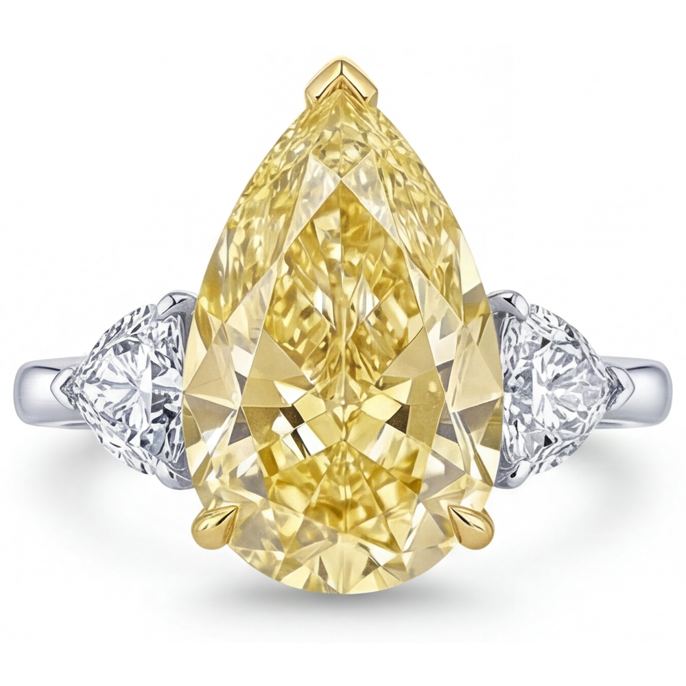 Trilogie-Ring Zweifarbiges 14K Gold mit Kanariengelber Diamant – Frontansicht
