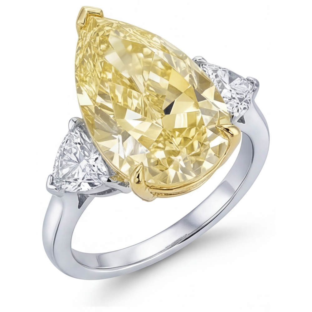 Trilogie-Ring Zweifarbiges 14K Gold mit Kanariengelber Diamant – Profilansicht