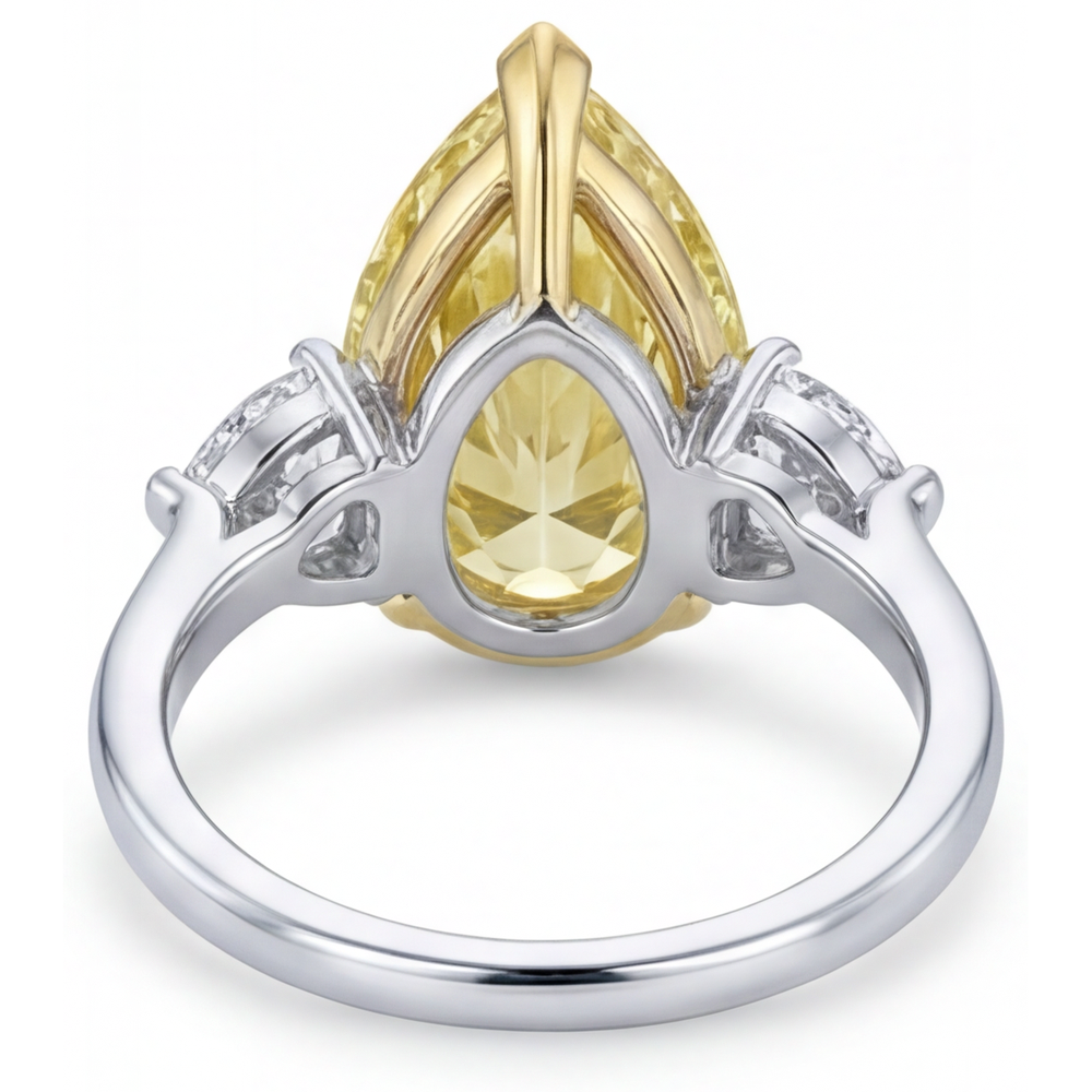 Kanariengelber Diamant Tropfen-Schliff Trilogie-Ring in Zweifarbiges 14K Gold – Rückansicht