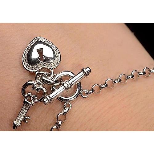 Natürliche Diamant Charm Armband Schloss & Schlüssel Herz 1 Karat Damen Schmuck Neu