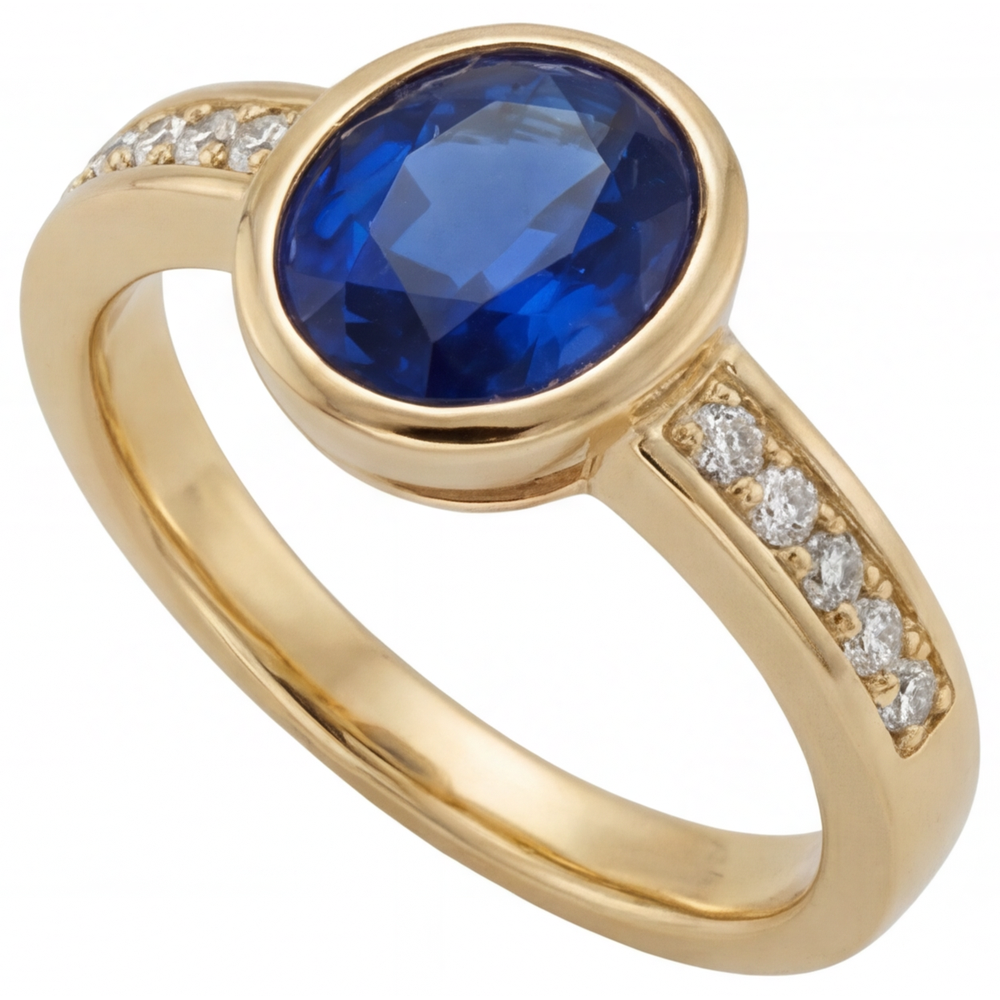 Kornblumenblauer Saphir Oval-Schliff Farbstein-Ring in 14K Gelbgold – Hauptansicht
