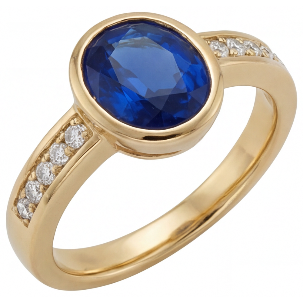 Naturreiner Kornblumenblauer Saphir Farbstein-Ring – Frontansicht