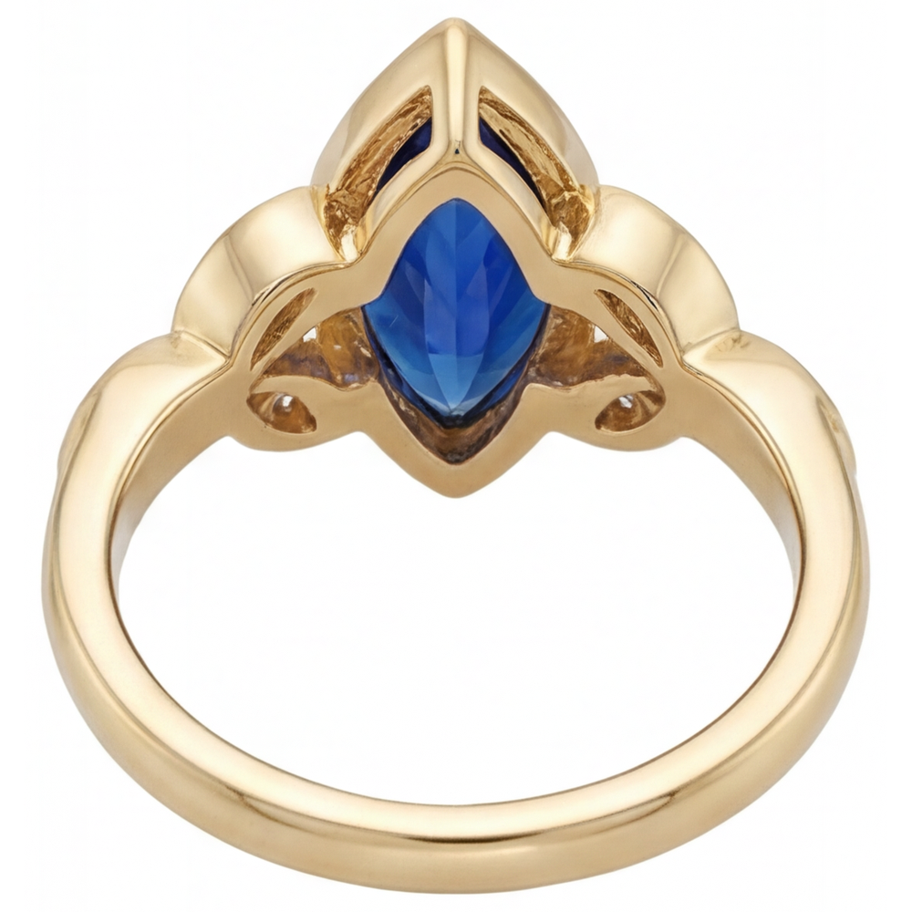 Farbstein-Ring 14K Gelbgold mit Kornblumenblauer Saphir – Profilansicht