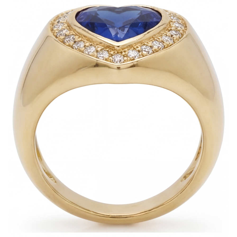 Naturreiner Kornblumenblauer Saphir Farbstein-Ring 3,75 Karat 14 Karat Gelbgold – Profilansicht