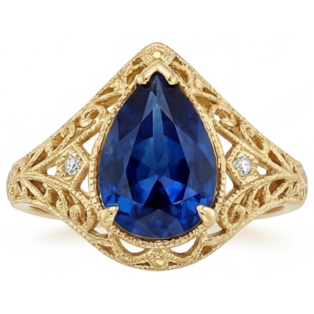 Kornblumenblauer Saphir Birnen-Schliff Schmuckstein-Ring in 14K Gelbgold – Hauptansicht