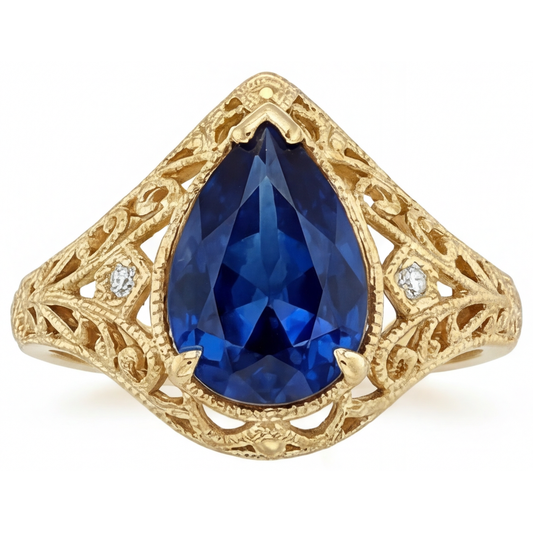 Kornblumenblauer Saphir Birnen-Schliff Schmuckstein-Ring in 14K Gelbgold – Hauptansicht