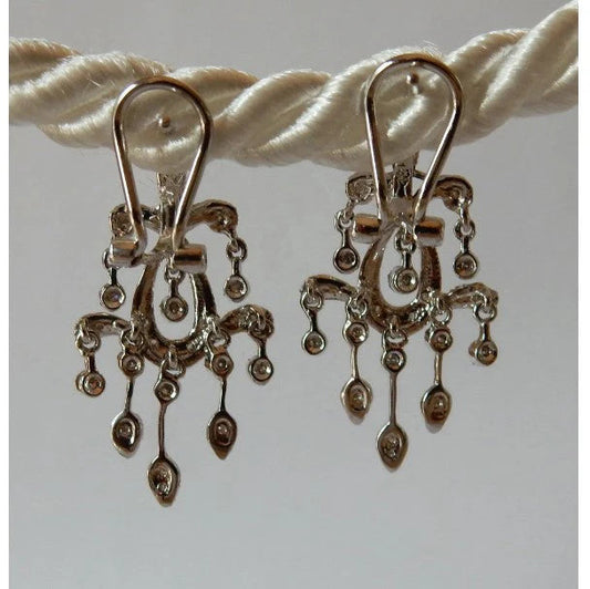 Wie La Belle Epoque Schmuck Echte Diamant-Kronleuchter-Ohrringe Weißgold