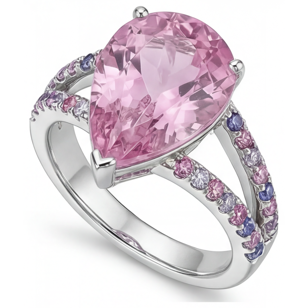 Tropfen-Schliff Kunzite Ring in 14 Karat Weißgold – Seitenansicht