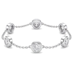 Im Labor gezüchtetes Diamantarmband, 3 Karat, runde Lünette, im Stationsstil, 14 Karat Weißgold, 7 Zoll