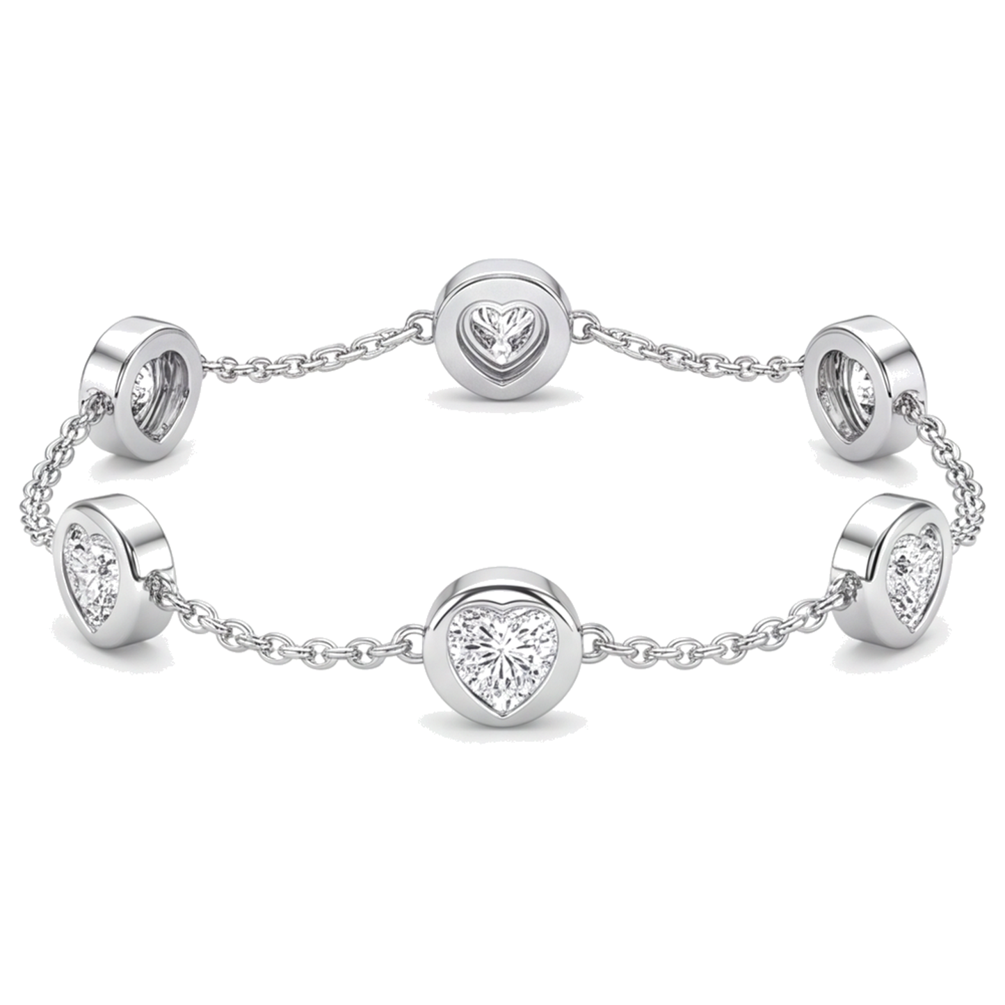 Im Labor gezüchtetes Diamantarmband, 3 Karat, runde Lünette, im Stationsstil, 14 Karat Weißgold, 7 Zoll