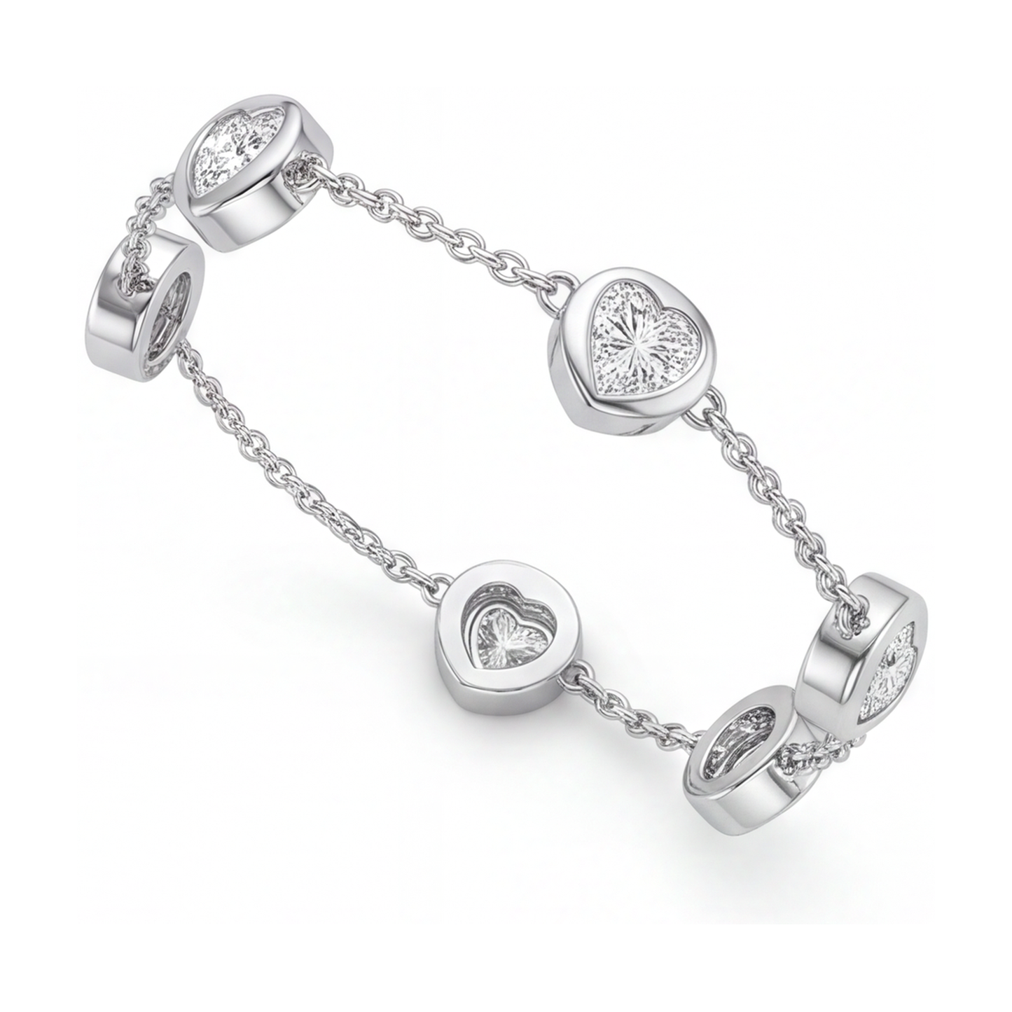 Im Labor gezüchtetes Diamantarmband, 3 Karat, runde Lünette, im Stationsstil, 14 Karat Weißgold, 7 Zoll