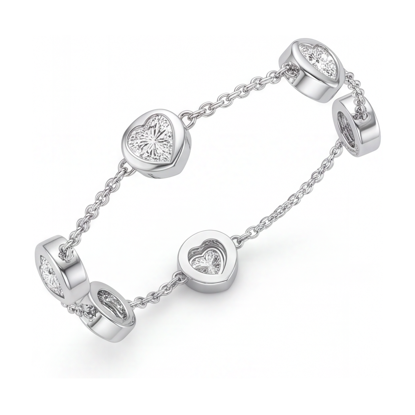 Im Labor gezüchtetes Diamantarmband, 3 Karat, runde Lünette, im Stationsstil, 14 Karat Weißgold, 7 Zoll