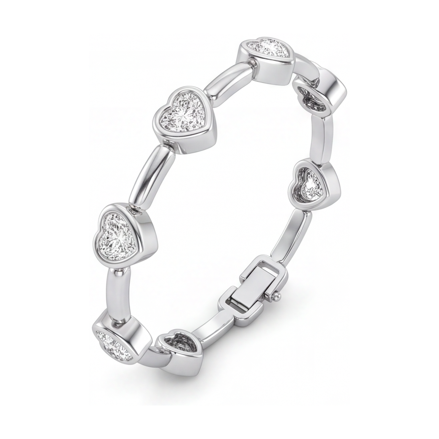 Im Labor gezüchtetes Diamantarmband, 4 Karat, Herz- und Stabglieder, 14 Karat Weißgold, 7 Zoll