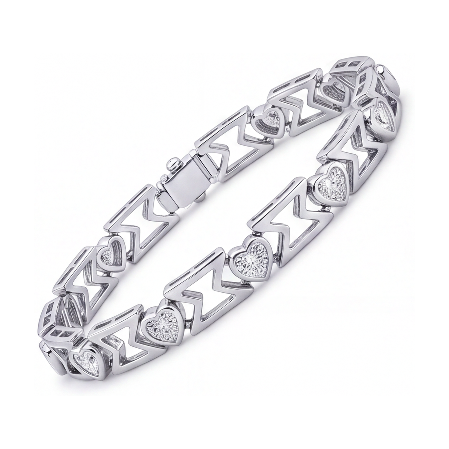 Im Labor gezüchtetes Diamantarmband 5 Karat Herz-Chevron-Glieder 14 Karat Weißgold 7 Zoll