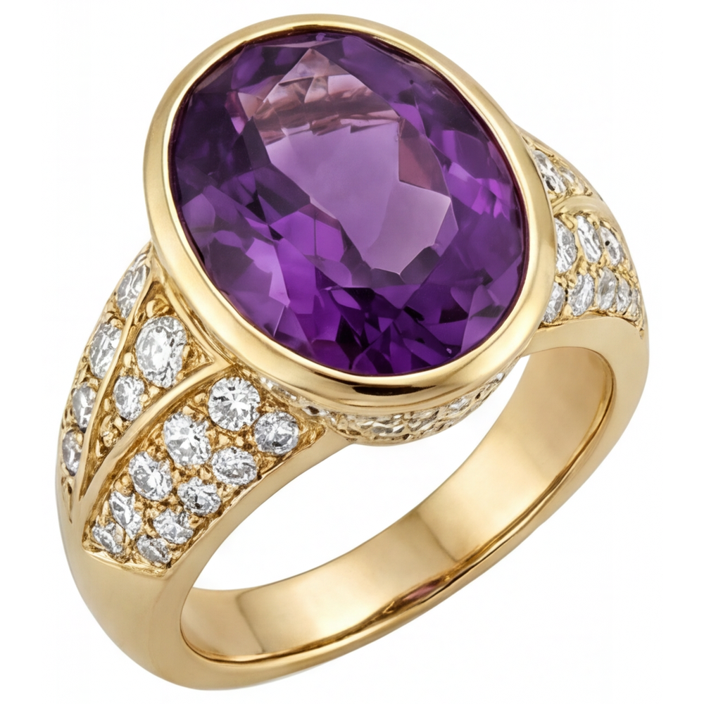 Oval Lila Amethyst Ring in 14K Gelbgold – Seitenansicht