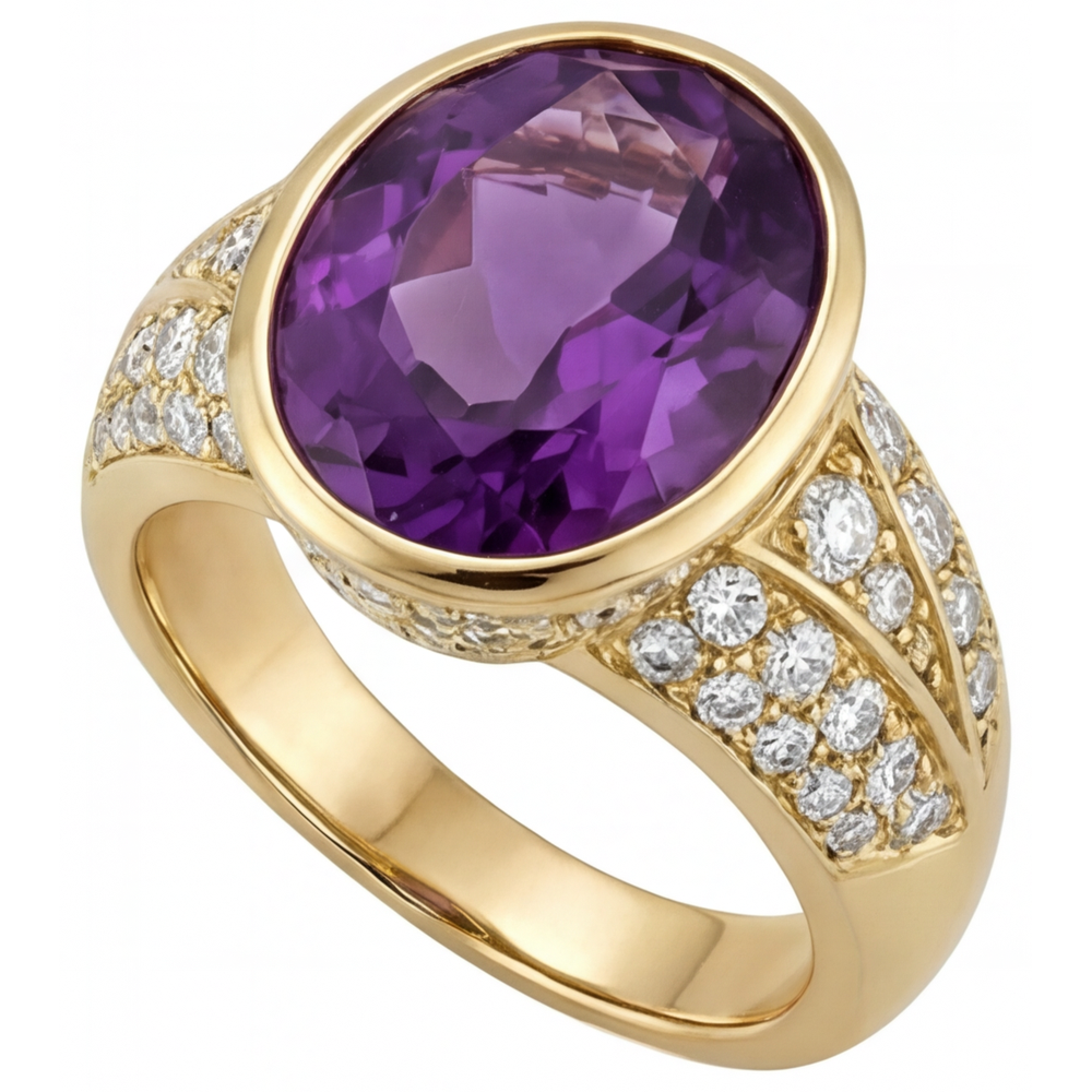 Schimmernder Farbstein-Ring 9 Karat – Schrägansicht