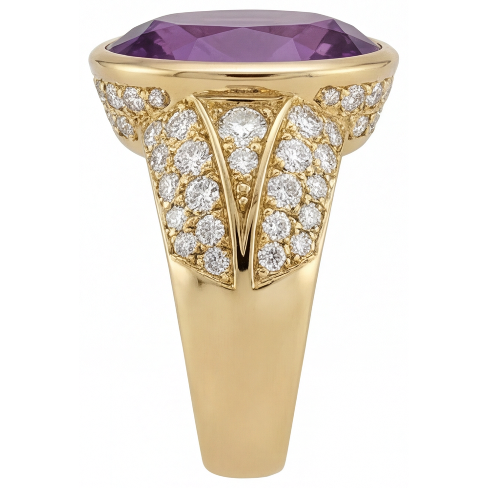 Farbstein-Ring 14K Gelbgold mit Lila Amethyst – Draufsicht
