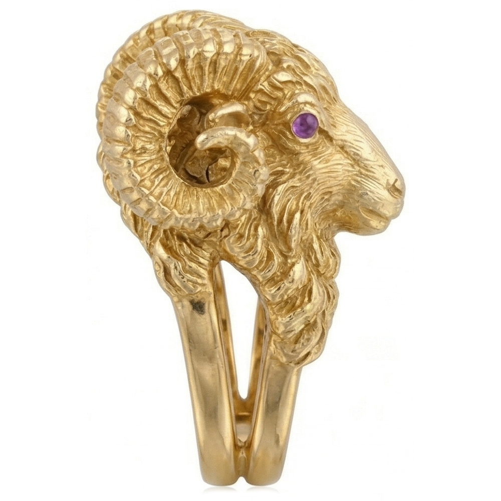 Lila Amethyst Schmuckstein-Ring 0,10-Karat 14K Gelbgold – Frontansicht