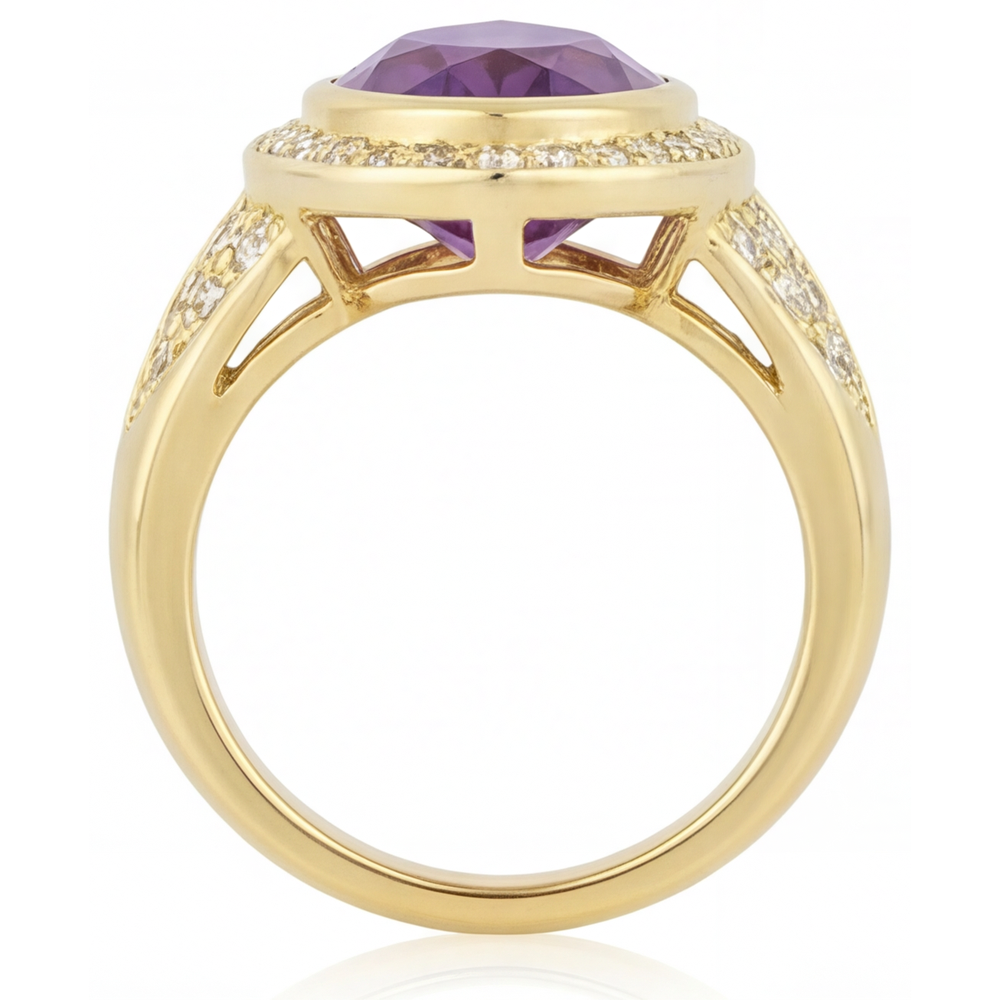 Lila Amethyst Schmuckstein-Ring 6,50-Karat 14K Gelbgold – Profilansicht