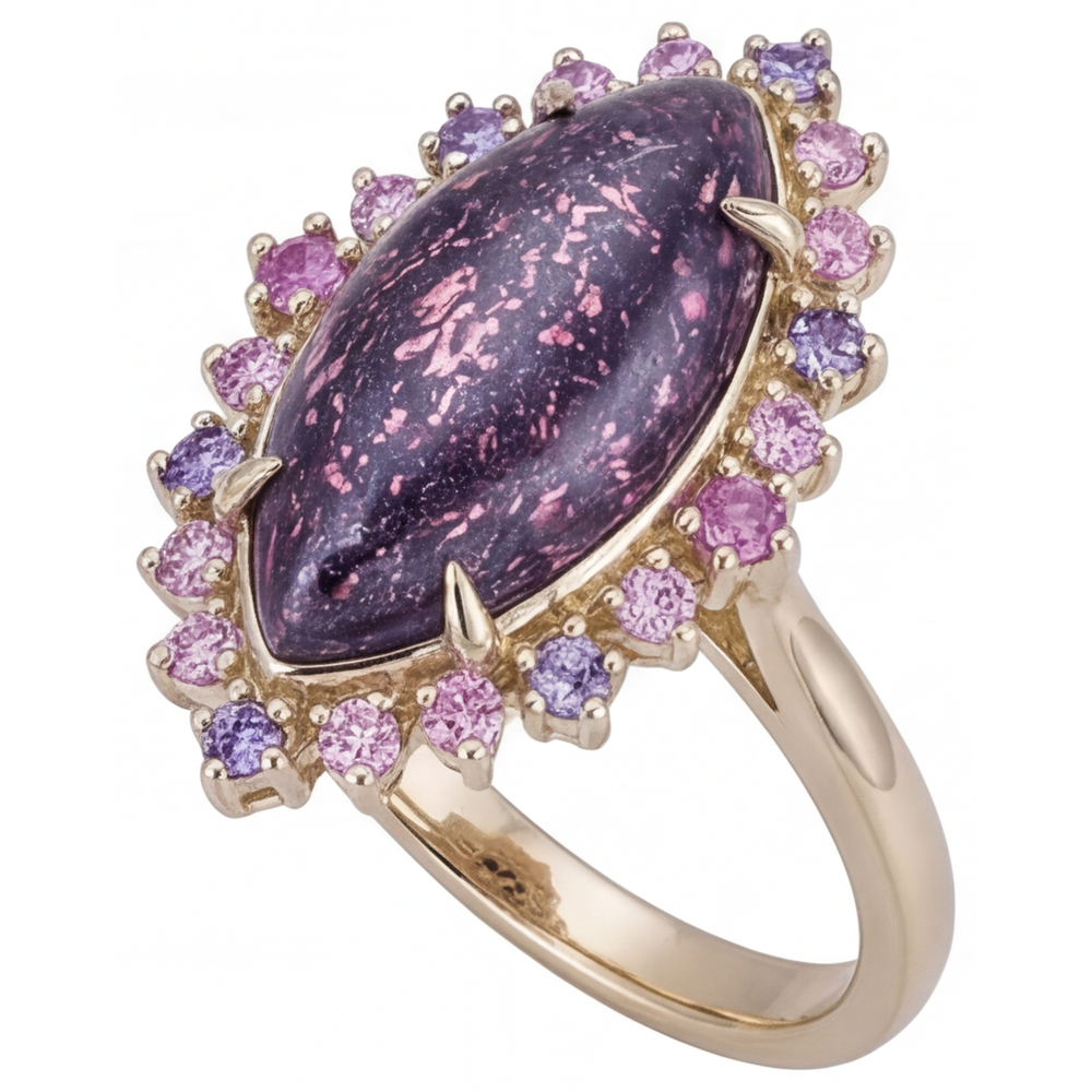 Lolite Sunstone Farbstein-Ring 10,50-Karat 14 Karat Gelbgold – Frontansicht