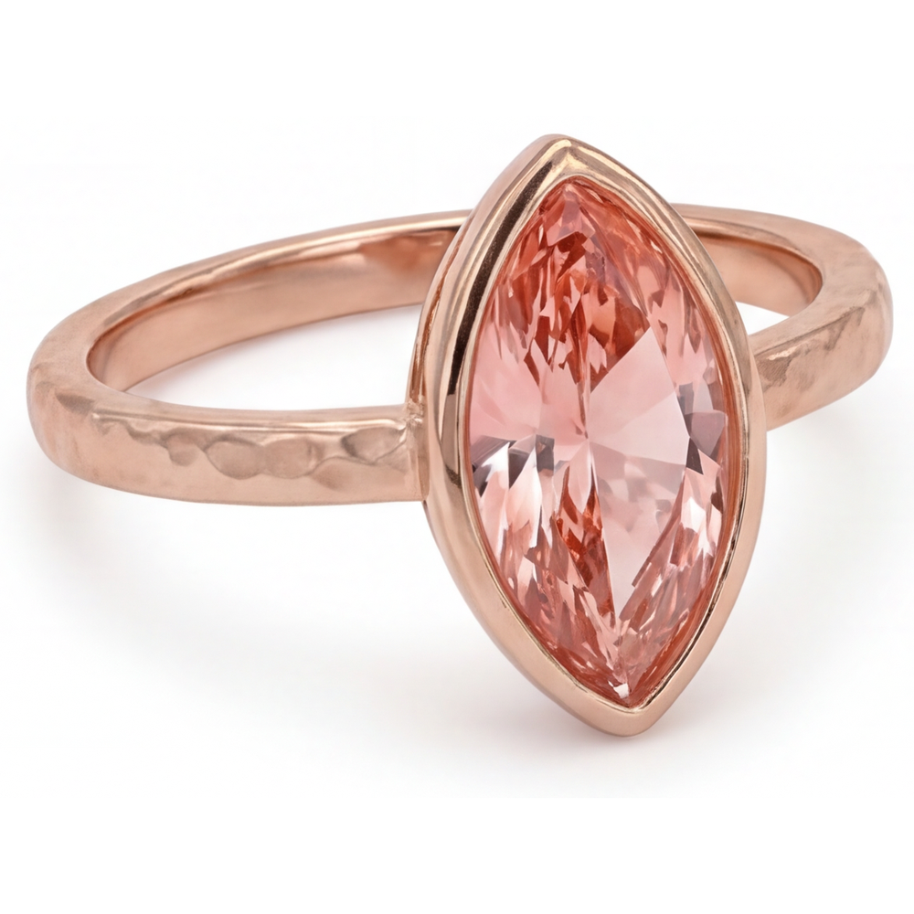 Padparadscha-Saphir-Ring 3,5 Karat im Labor gezüchtet Marquise Lünette Solitär 14 Karat Roségold